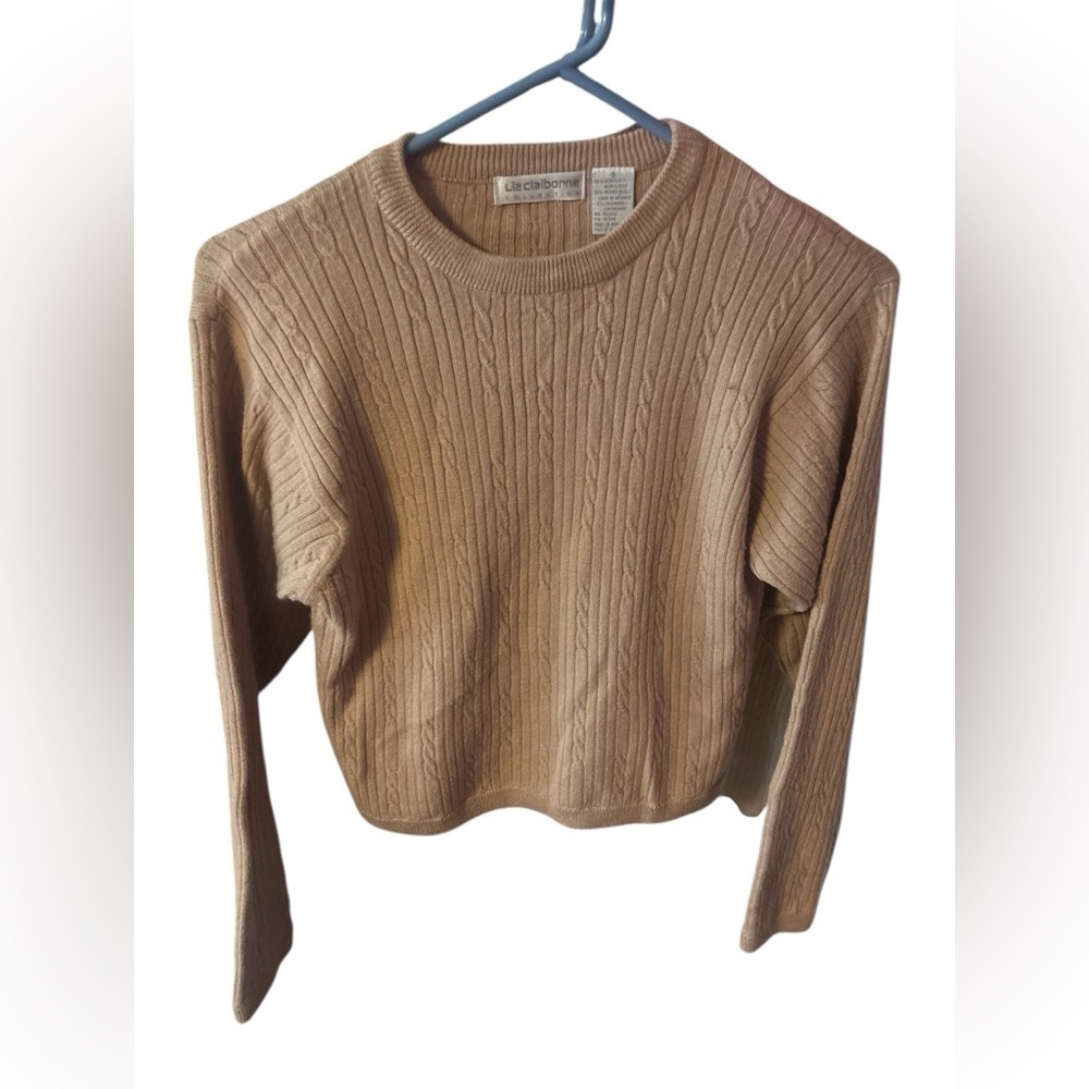 Super Soft Merino Wool/Cashmere Blend Beige Crewneck Cable Knit Pullover
